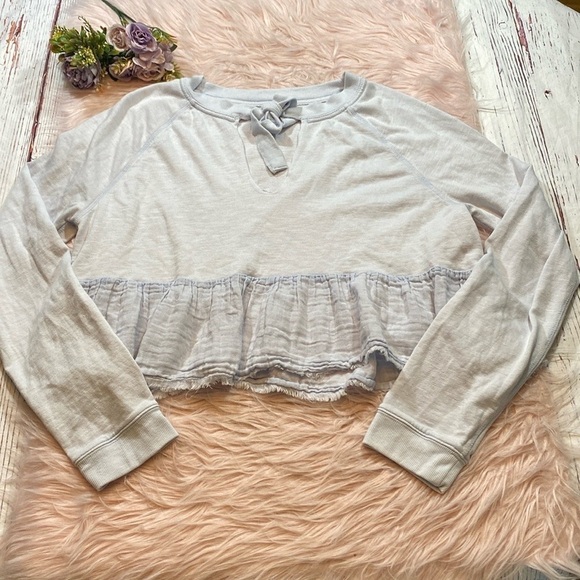 Free People Sweet Jane Gauze Trim Light Blue Pullover Top - Picture 2 of 12